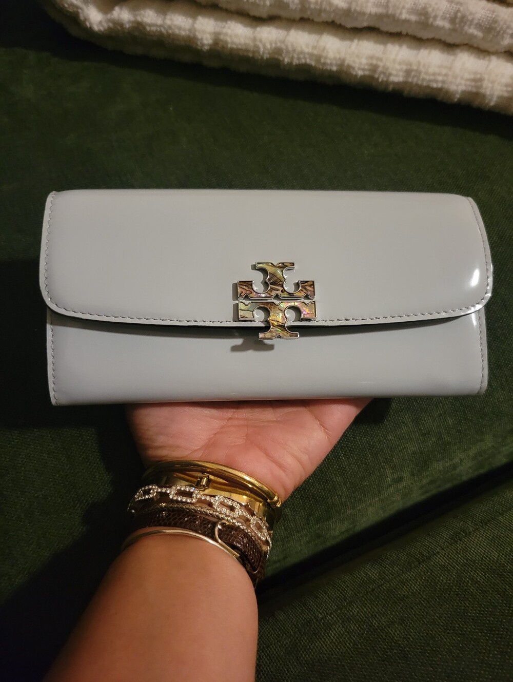 Tory Burch Light Blue Patent Leather Flap Wallet